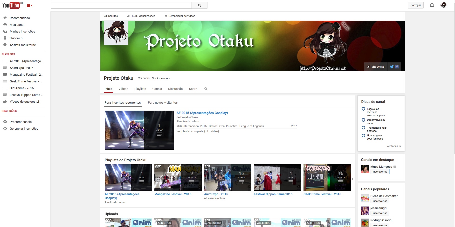 canal youtube projeto otaku